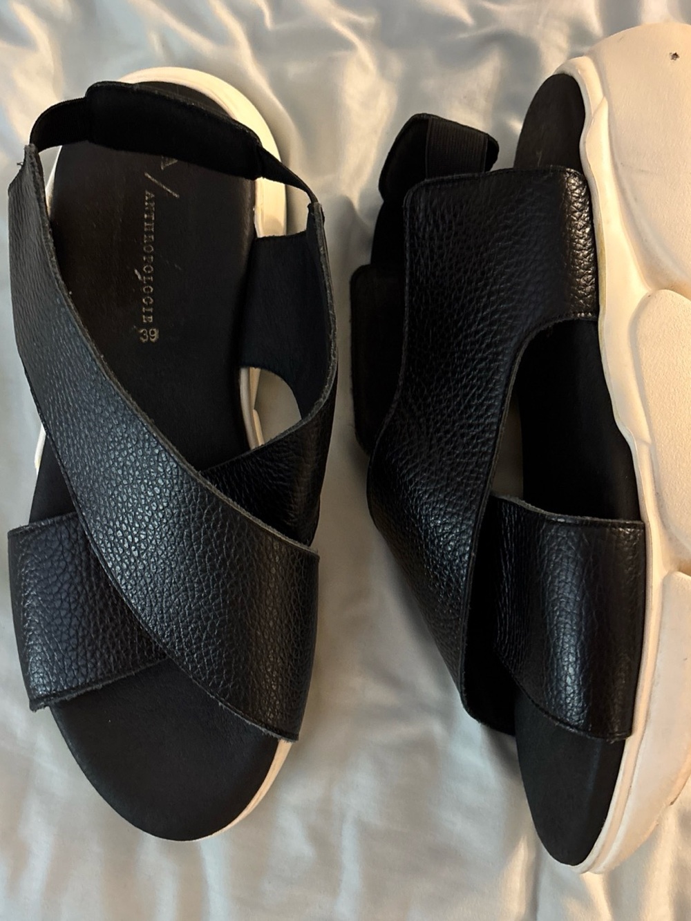 Anthropologie Cross Sport Black & White Chucky Platform Strappy Sandals Sz 9 39